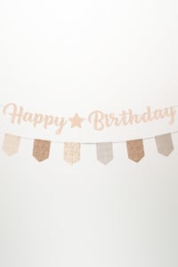 Bej Bohem Happy Birthday Banner Seti – Ekose Flamalı Doğum Günü Süsleme Dekorasyon Seti