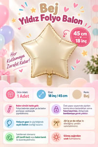 Bej Yıldız Folyo Balon 45 cm - Bebek Çocuk Parti Kutlama