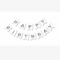 Beyaz Zemin Gümüş Happy Birthday Banner 