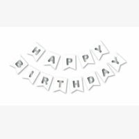 Beyaz Zemin Gümüş Happy Birthday Banner 