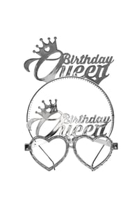 Birthday Queen Tac Gözlük Seti Gümüş Renk Parti Aksesuar Doğum Günü Seti