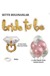 Bride To Be Balon Set; Baskılı Balon, Gold Folyo ve Tek Taş Yüzük