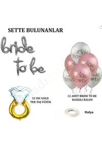 Bride To Be Balon Set; Baskılı Balon, Gümüş Folyo ve Tek Taş Yüzük