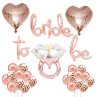 Bride To Be  El Yazısı, Tek Taş Yüzük Ve Kalp Folyo Balonlu Rose Gold Set