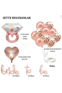 Bride To Be  El Yazısı, Tek Taş Yüzük Ve Kalp Folyo Balonlu Rose Gold Set