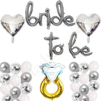 Bride To Be  El Yazısı, Tek Taş Yüzük Ve Kalp Folyo Balonlu Gümüş Set