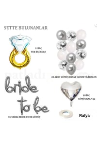 Bride To Be  El Yazısı, Tek Taş Yüzük Ve Kalp Folyo Balonlu Gümüş Set