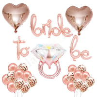 Bride To Be  El Yazısı, Tek Taş Yüzük Ve Kalp Folyo Balonlu Rose Gold Set
