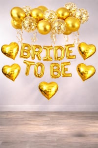 Bride To Be  Gold  Folyo Balon Seti, 5 Adet Kalp Folyo ve Lateks Balon
