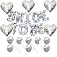 Bride To Be Gümüş Folyo Balon Seti, 5 Adet Kalp Folyo ve Lateks Balon