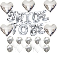 Bride To Be Gümüş Folyo Balon Seti, 5 Adet Kalp Folyo ve Lateks Balon