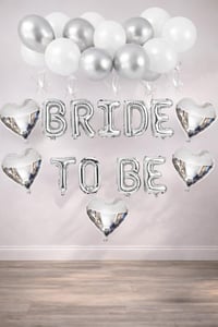 Bride To Be Gümüş Folyo Balon Seti, 5 Adet Kalp Folyo ve Lateks Balon