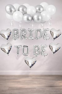Bride To Be Gümüş Folyo Balon Seti, 5 Adet Kalp Folyo ve Lateks Balon