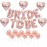 Bride To Be  Rose Gold  Folyo Balon Seti, 5 Adet Kalp Folyo ve Lateks Balon