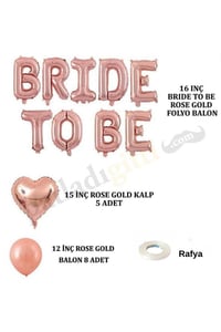 Bride To Be  Rose Gold  Folyo Balon Seti, 5 Adet Kalp Folyo ve Lateks Balon
