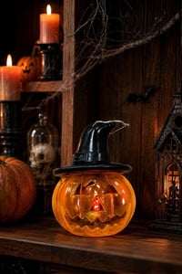 Cadı Şapkalı LED Işıklı Balkabağı Mini Fener 8 x 7 cm – Halloween Cadılar Bayramı Dekoru