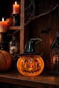 Cadı Şapkalı LED Işıklı Balkabağı Mini Fener 8 x 7 cm – Halloween Cadılar Bayramı Dekoru