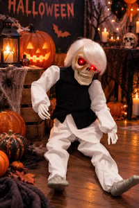 Cadılar Bayramı Ağlayan Beyaz Hayalet 40 x 25 cm – Kırmızı Işıklı Gözlü Pilli Halloween Dekoru