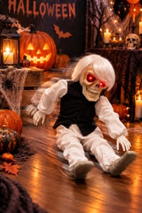 Cadılar Bayramı Ağlayan Beyaz Hayalet 40 x 25 cm – Kırmızı Işıklı Gözlü Pilli Halloween Dekoru