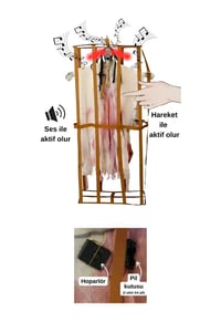 Cadılar Bayramı Askılı Kafesli Korku Figürü Beyaz – Sesli Hareketli Işıklı Halloween Dekoru 90 cm