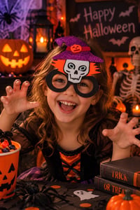 Cadılar Bayramı Cadı Şapkalı İskelet Gözlük Maske – Çocuk Halloween Kostüm Aksesuarı