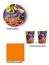 Cadılar Bayramı Halloween Kabak Temalı Mor Konsept Bardak Tabak Peçete 