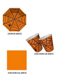 Cadılar Bayramı Halloween Örümcek Temalı Turuncu Konsept Bardak Tabak Peçete 