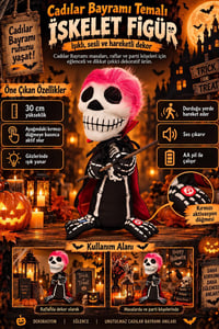 Cadılar Bayramı Hareketli Sesli Işıklı İskelet Figür 30 cm – Halloween Dekoratif Masa Süsü
