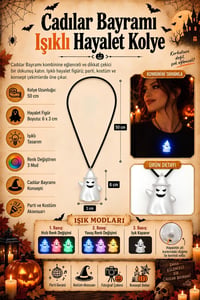 Cadılar Bayramı Işıklı Hayalet Kolye – Renk Değiştiren 3 Modlu Halloween Kostüm Aksesuarı