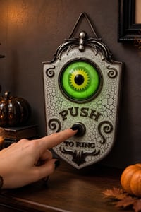 Cadılar Bayramı Işıklı Sesli Gözlü Kapı Zili Dekoru – Beyaz Halloween Kapı Süsü