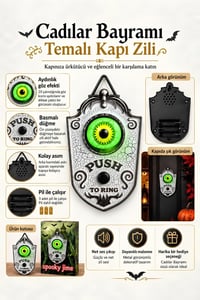 Cadılar Bayramı Işıklı Sesli Gözlü Kapı Zili Dekoru – Beyaz Halloween Kapı Süsü