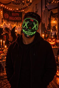 Cadılar Bayramı Neon Işıklı Korku Maskesi – Pilli Halloween Kostüm Maskesi
