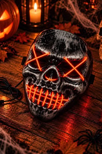 Cadılar Bayramı Neon Işıklı Kuru Kafa Maske – Turuncu Işıklı Halloween Kostüm Maskesi
