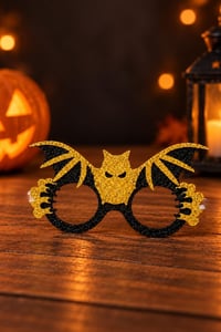Cadılar Bayramı Simli Yarasa Gözlüğü – Gold Siyah Halloween Çocuk Parti Aksesuarı