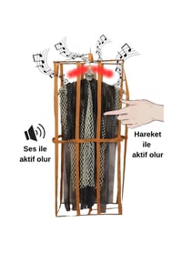 Cadılar Bayramı Siyah Askılı Kafesli Korku Figürü – Sesli Hareketli Işıklı Halloween Dekoru 90 cm