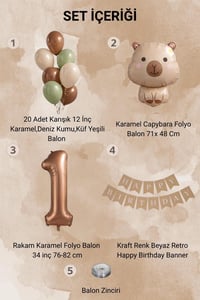 Capybara Temalı 1 Yaş Doğum Günü Balon Süsleme Seti – Karamel Doğal Ton Parti Seti