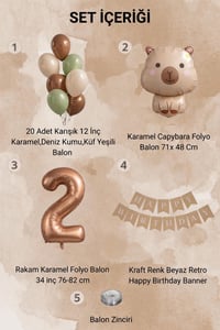 Capybara Temalı 2 Yaş Doğum Günü Balon Süsleme Seti – Karamel Doğal Ton Parti Seti