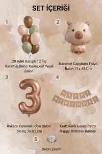 Capybara Temalı 3 Yaş Doğum Günü Balon Süsleme Seti – Karamel Doğal Ton Parti Seti