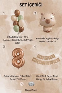 Capybara Temalı 8 Yaş Doğum Günü Balon Süsleme Seti – Karamel Doğal Ton Parti Seti