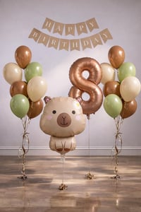Capybara Temalı 8 Yaş Doğum Günü Balon Süsleme Seti – Karamel Doğal Ton Parti Seti