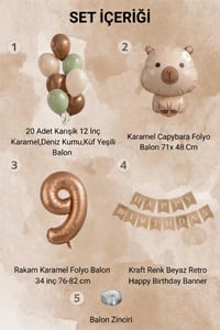 Capybara Temalı 9 Yaş Doğum Günü Balon Süsleme Seti – Karamel Doğal Ton Parti Seti