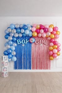 Cinsiyet Belirleme Parti Seti; Baby Kutu,Fon Perde, Folyo Balon Ve Balon Zincir Seti Konsept 2 
