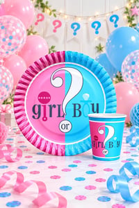 Cinsiyet Partisi Girl or Boy Temalı 8 li Bardak Tabak Set 