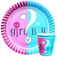 Cinsiyet Partisi Girl or Boy Temalı 8 li Bardak Tabak Set 