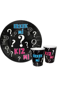 Cinsiyet Partisi Girl or Boy Temalı 8 li Bardak Tabak Set 2