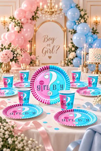 Cinsiyet Partisi Girl or Boy Temalı 8 li Bardak Tabak Set 