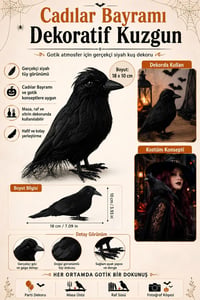Dekoratif Siyah Kuzgun 18 cm Halloween Cadılar Bayramı Parti Dekoru