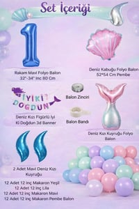 Deniz Kızı Temalı 1 Yaş Doğum Günü Balon Süsleme Seti – Pastel Renkli Parti Dekorasyon Seti