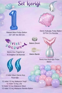 Deniz Kızı Temalı 1 Yaş Doğum Günü Balon Süsleme Seti – Pastel Renkli Parti Dekorasyon Seti