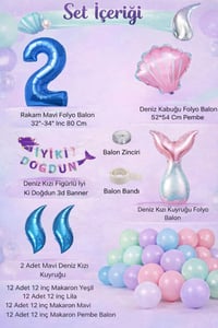 Deniz Kızı Temalı 2 Yaş Doğum Günü Balon Süsleme Seti – Pastel Renkli Parti Dekorasyon Seti